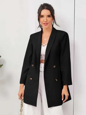 CM-CS804092 Women Casual Seoul Style Long Sleeve Shawl Neck Solid Blazer - Black