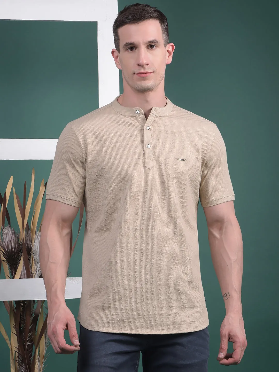 COBB SOLID CAMEL ROUND NECK T-SHIRT