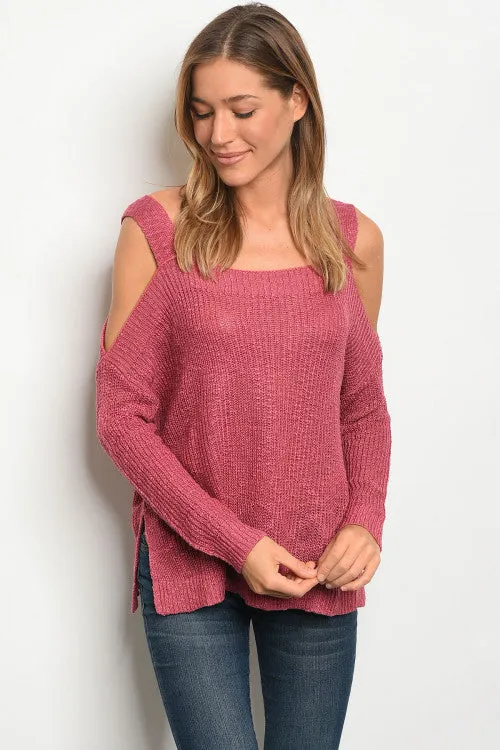 Cold Shoulder Sweater | Dark Mauve