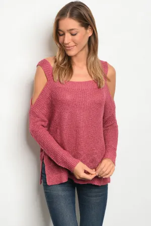 Cold Shoulder Sweater | Dark Mauve