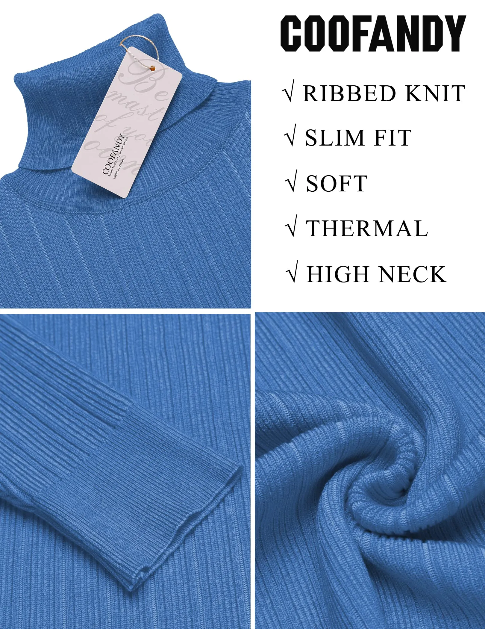 COOFANDY Men's Slim Fit Turtleneck Sweater Ribbed Knitted High Neck Pullover Sweaters
