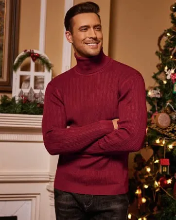 COOFANDY Men's Slim Fit Turtleneck Sweater Ribbed Knitted High Neck Pullover Sweaters