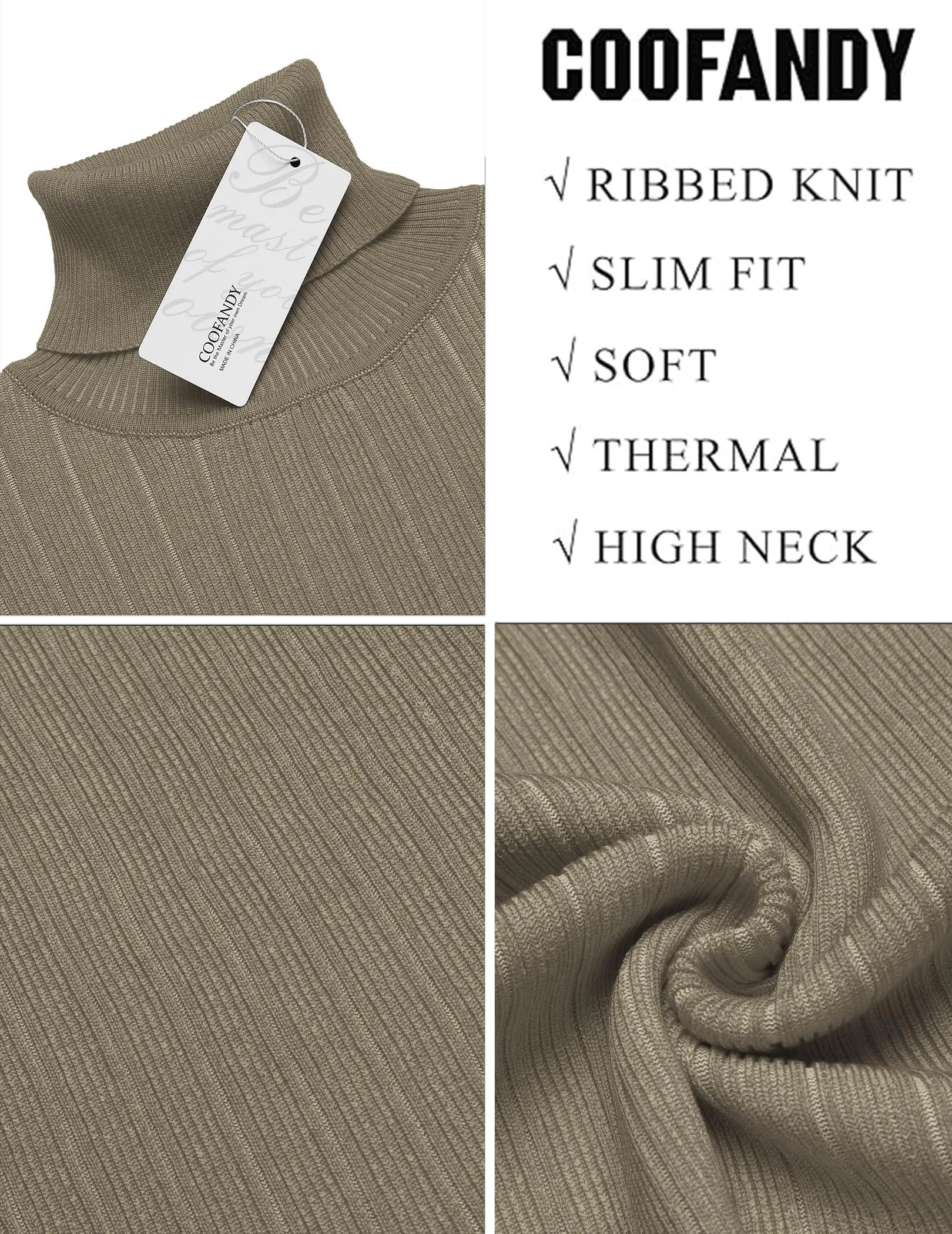 COOFANDY Men's Slim Fit Turtleneck Sweater Ribbed Knitted High Neck Pullover Sweaters