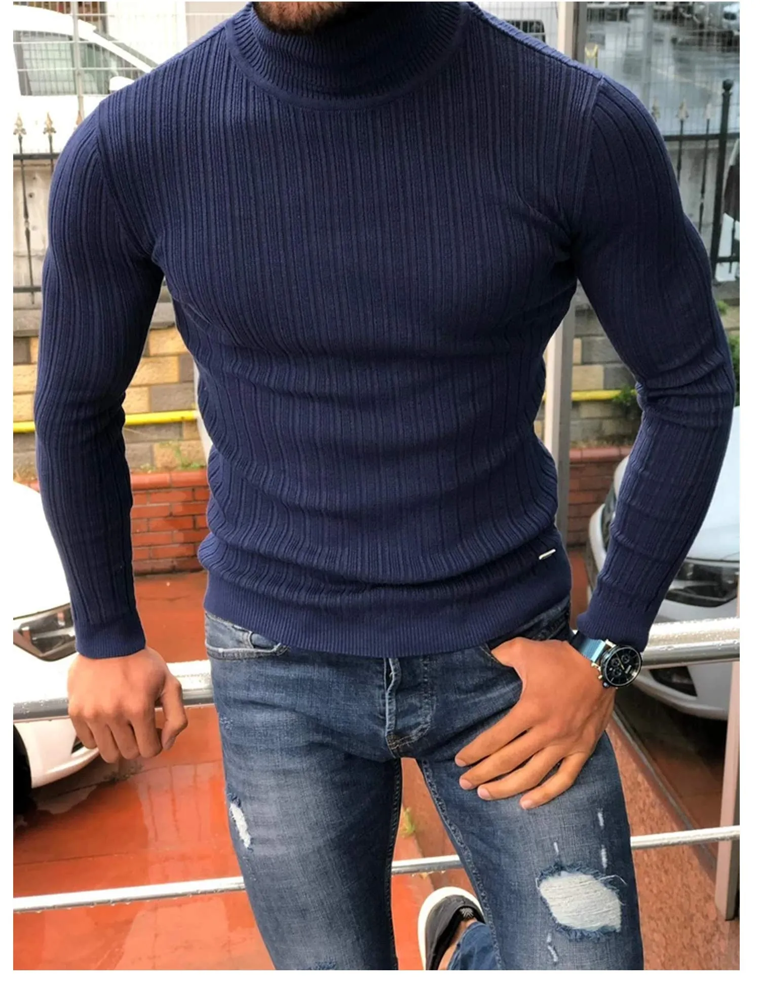 COOFANDY Men's Slim Fit Turtleneck Sweater Ribbed Knitted High Neck Pullover Sweaters