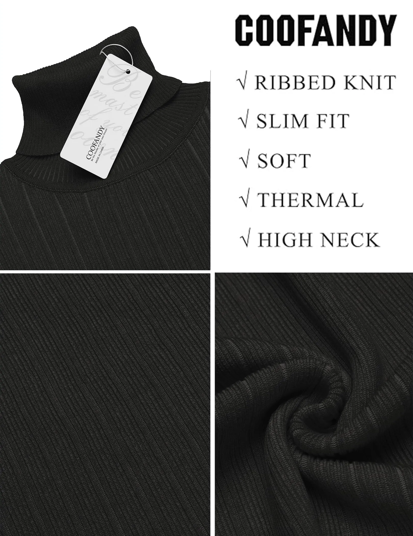 COOFANDY Men's Slim Fit Turtleneck Sweater Ribbed Knitted High Neck Pullover Sweaters