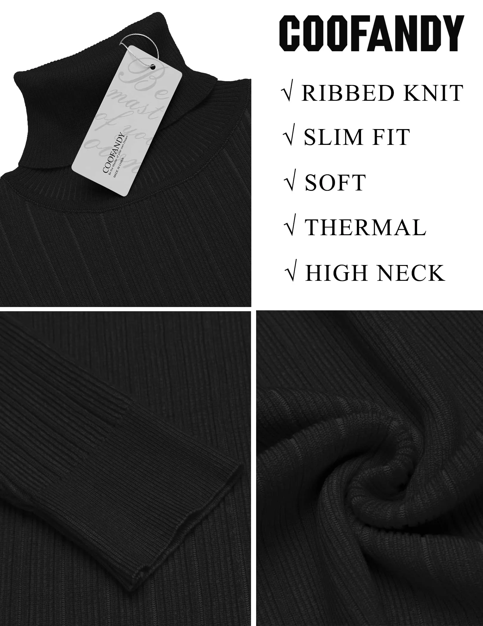 COOFANDY Men's Slim Fit Turtleneck Sweater Ribbed Knitted High Neck Pullover Sweaters