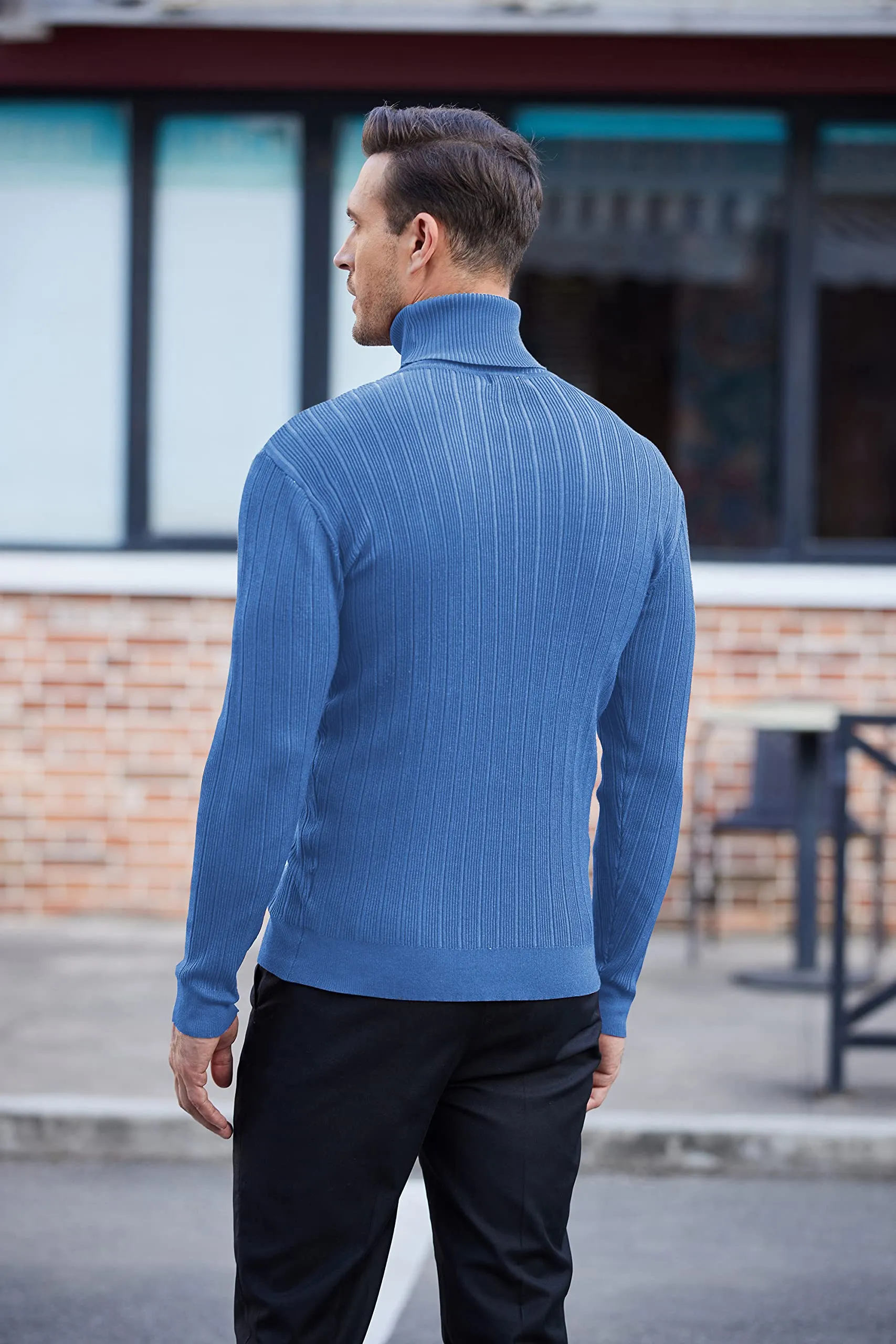 COOFANDY Men's Slim Fit Turtleneck Sweater Ribbed Knitted High Neck Pullover Sweaters