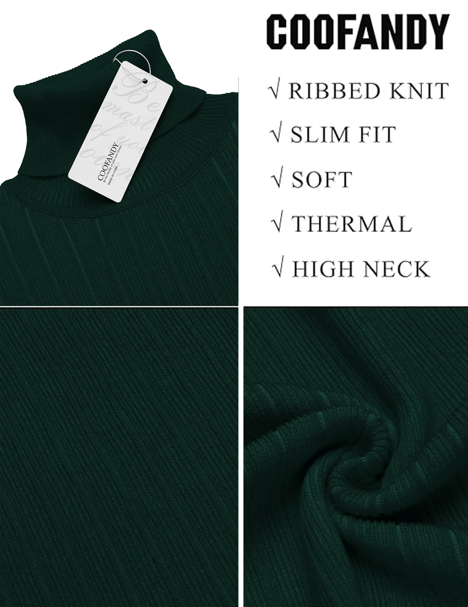COOFANDY Men's Slim Fit Turtleneck Sweater Ribbed Knitted High Neck Pullover Sweaters
