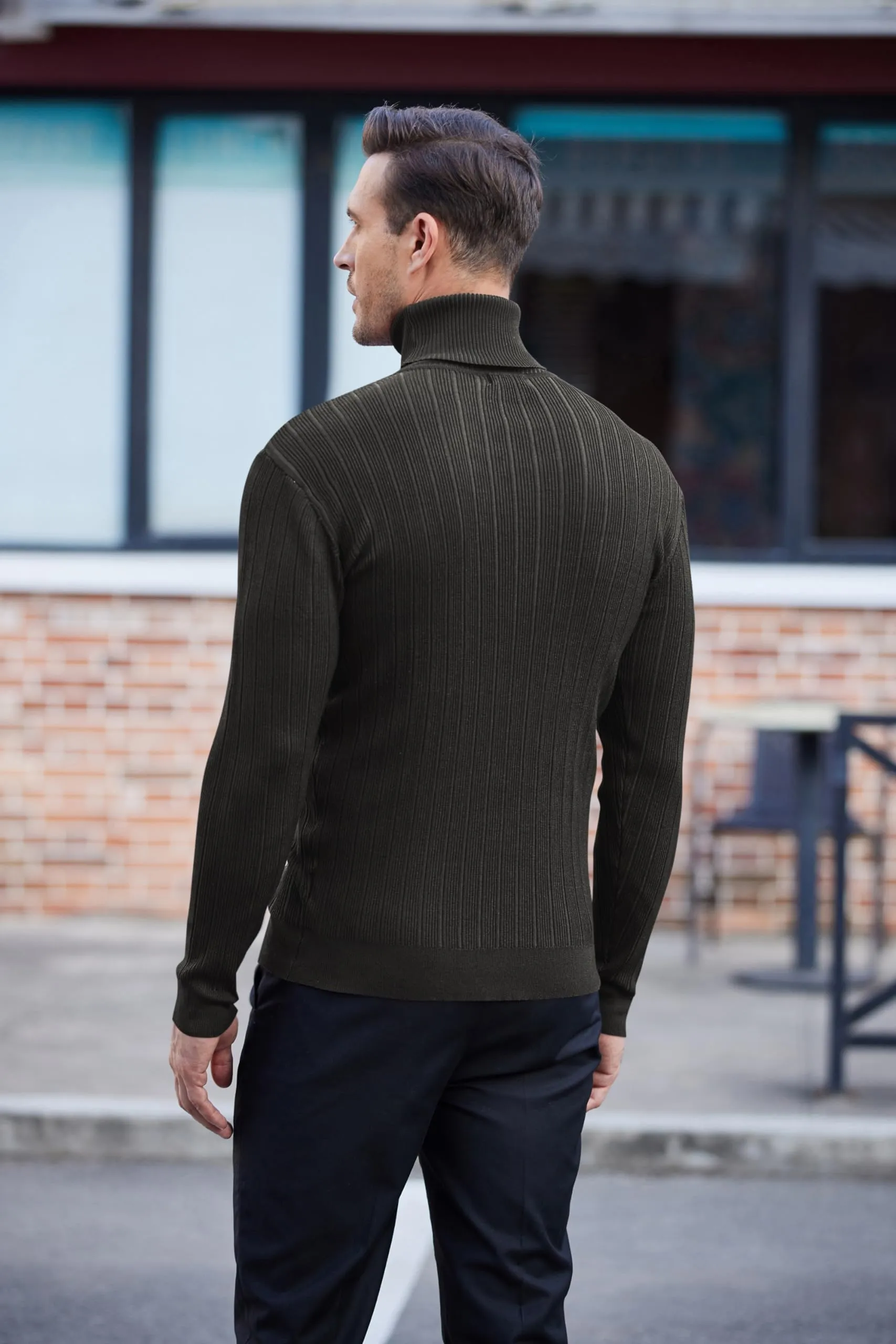 COOFANDY Men's Slim Fit Turtleneck Sweater Ribbed Knitted High Neck Pullover Sweaters