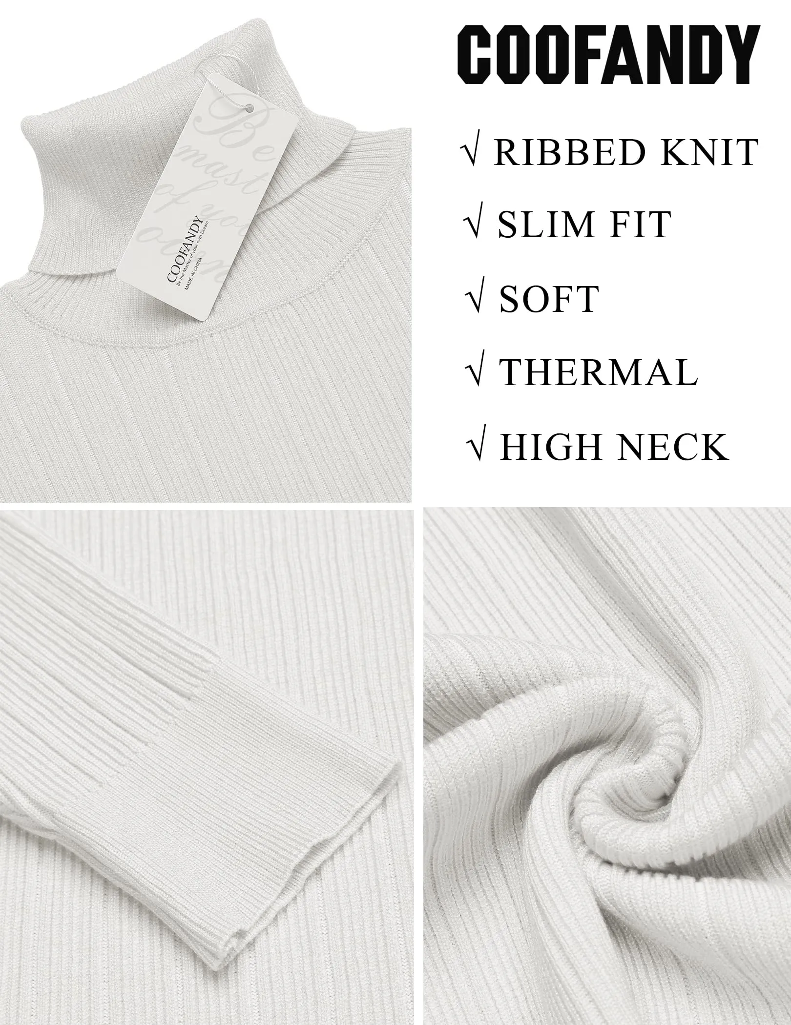 COOFANDY Men's Slim Fit Turtleneck Sweater Ribbed Knitted High Neck Pullover Sweaters
