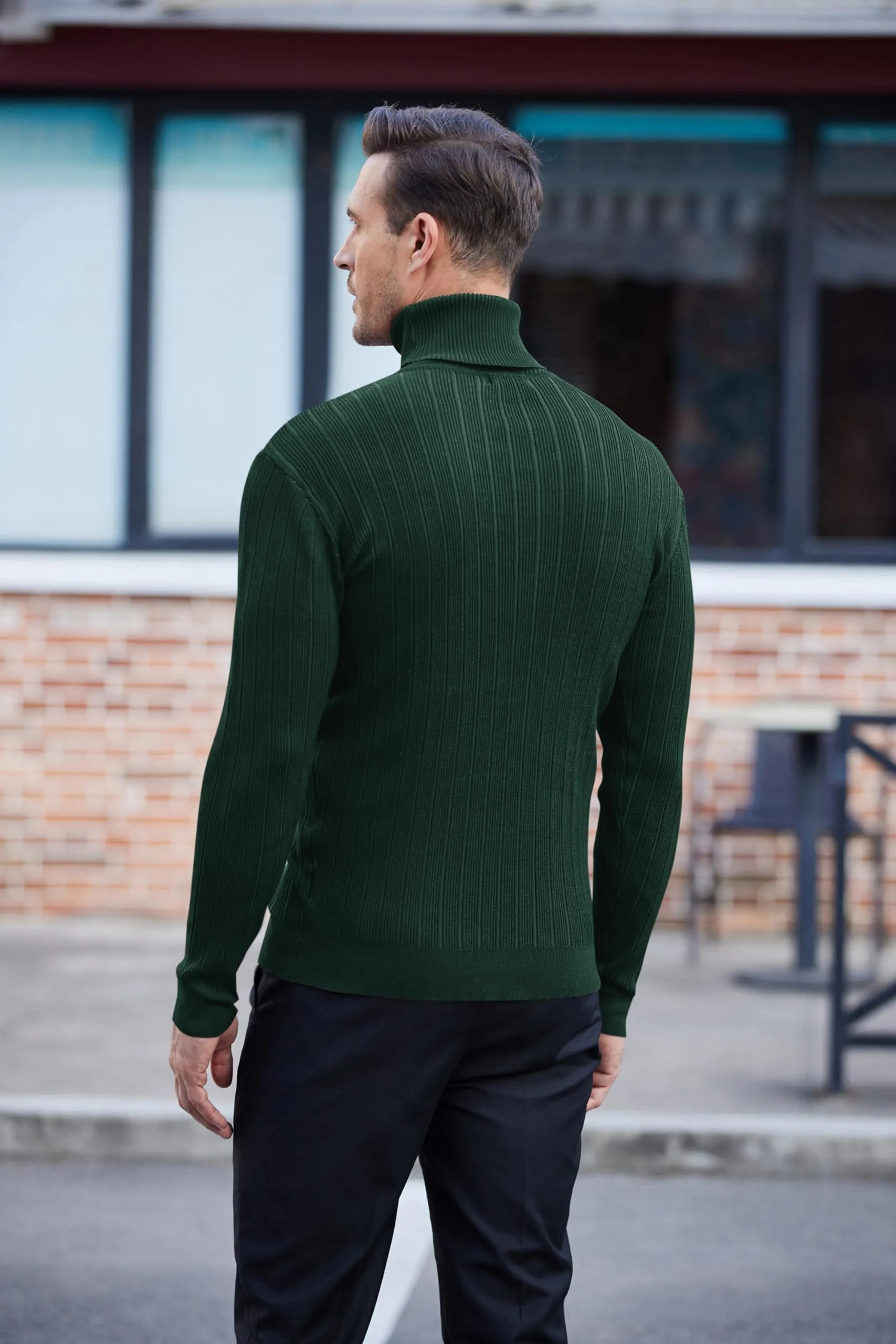 COOFANDY Men's Slim Fit Turtleneck Sweater Ribbed Knitted High Neck Pullover Sweaters