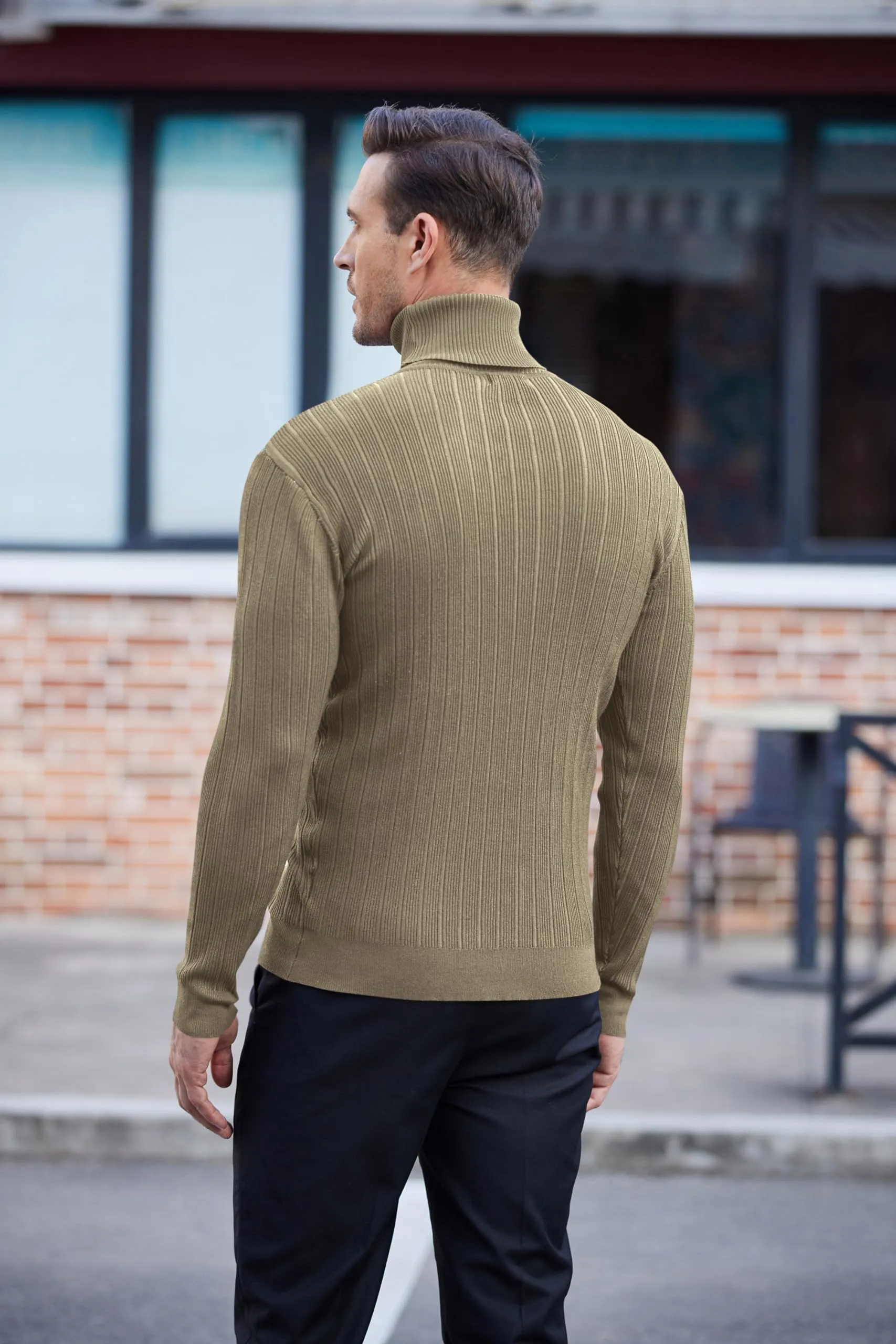 COOFANDY Men's Slim Fit Turtleneck Sweater Ribbed Knitted High Neck Pullover Sweaters