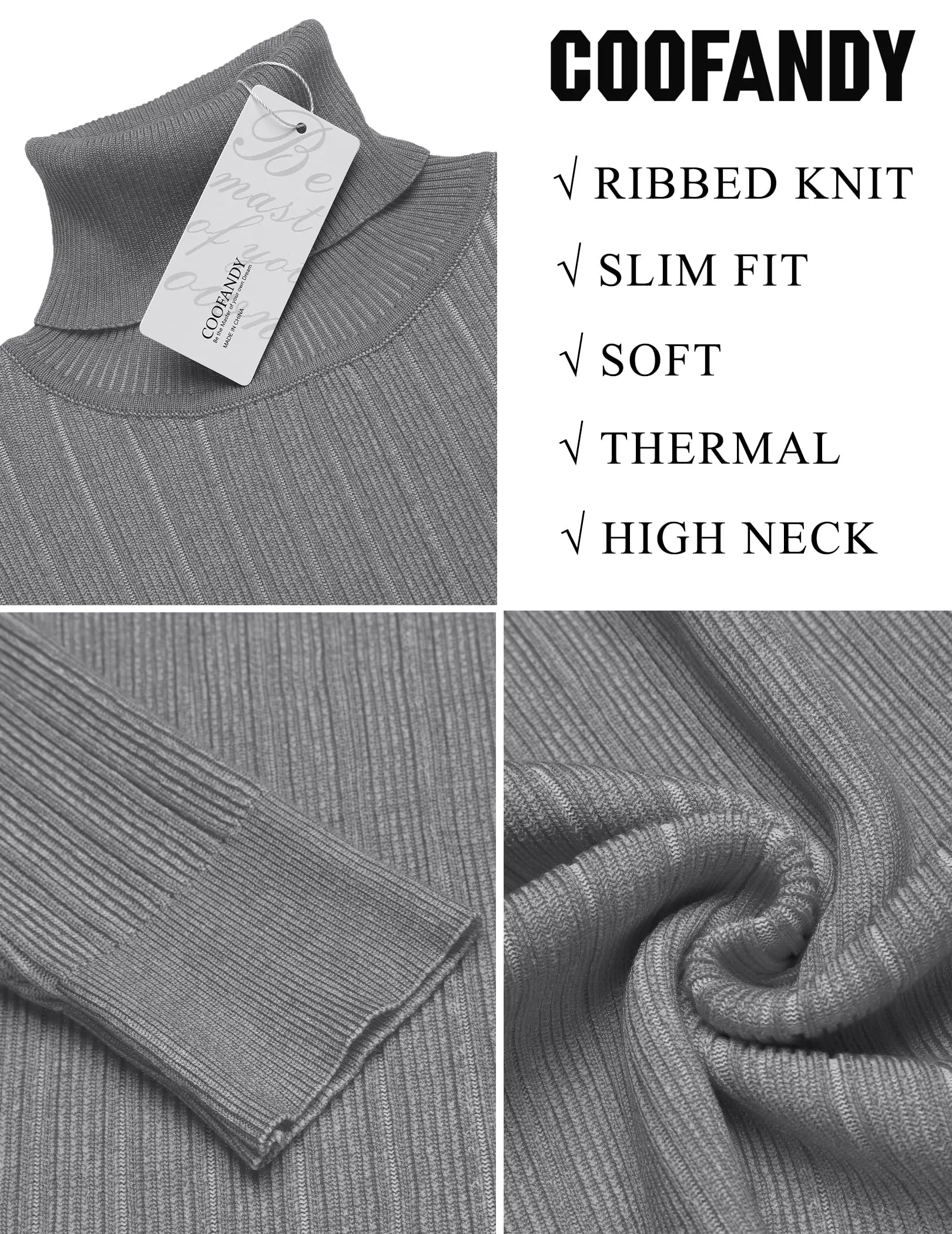 COOFANDY Men's Slim Fit Turtleneck Sweater Ribbed Knitted High Neck Pullover Sweaters