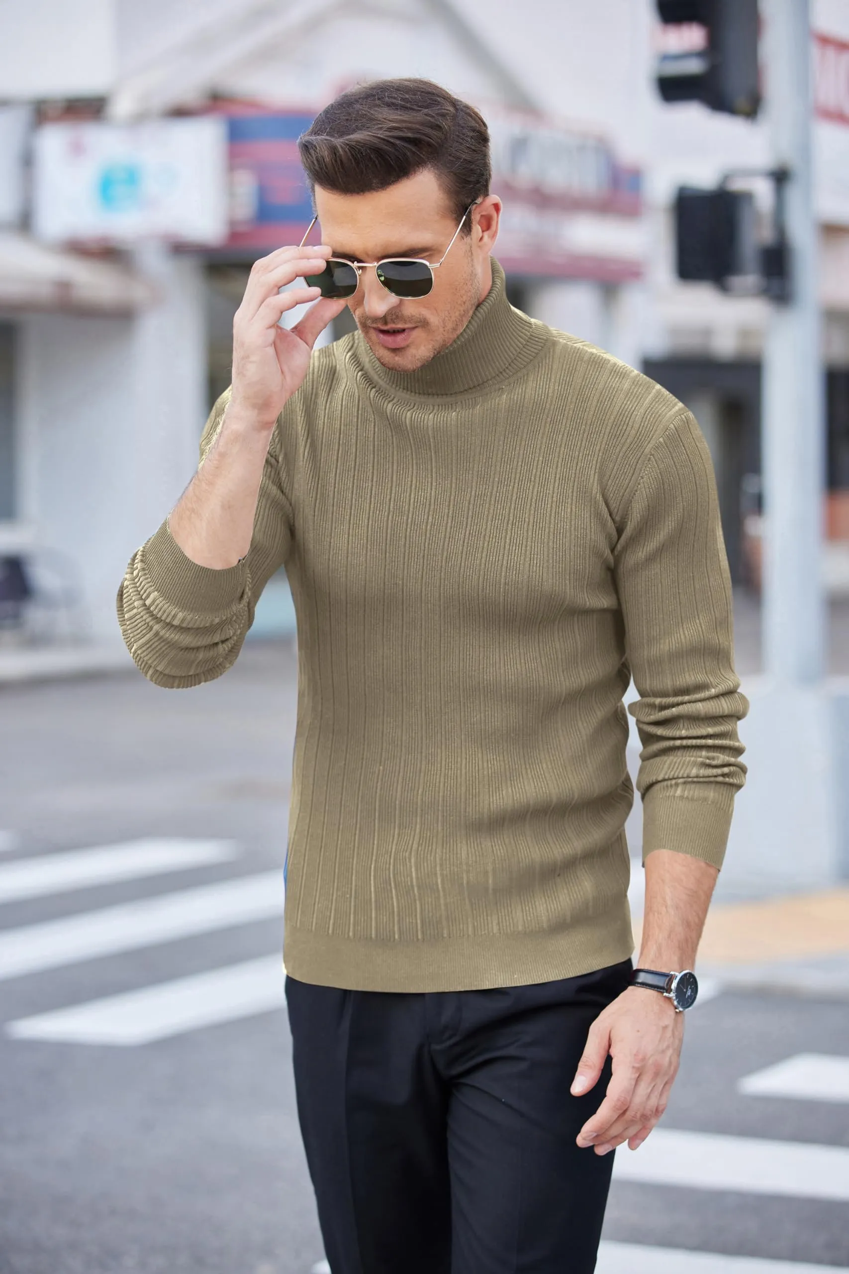 COOFANDY Men's Slim Fit Turtleneck Sweater Ribbed Knitted High Neck Pullover Sweaters