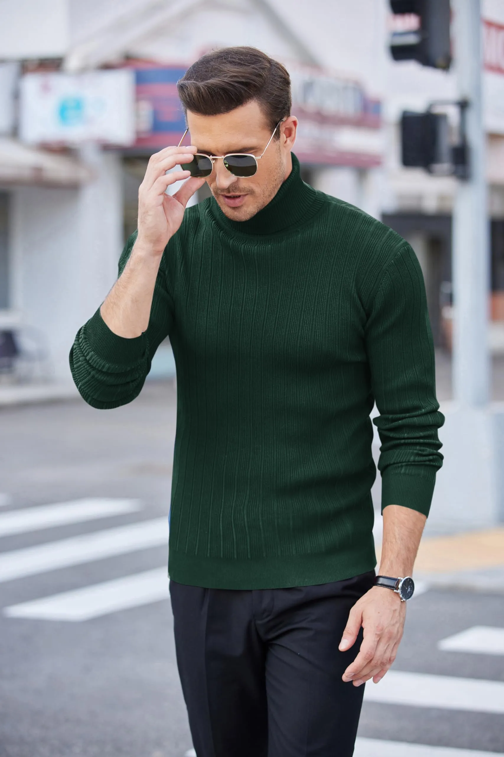 COOFANDY Men's Slim Fit Turtleneck Sweater Ribbed Knitted High Neck Pullover Sweaters