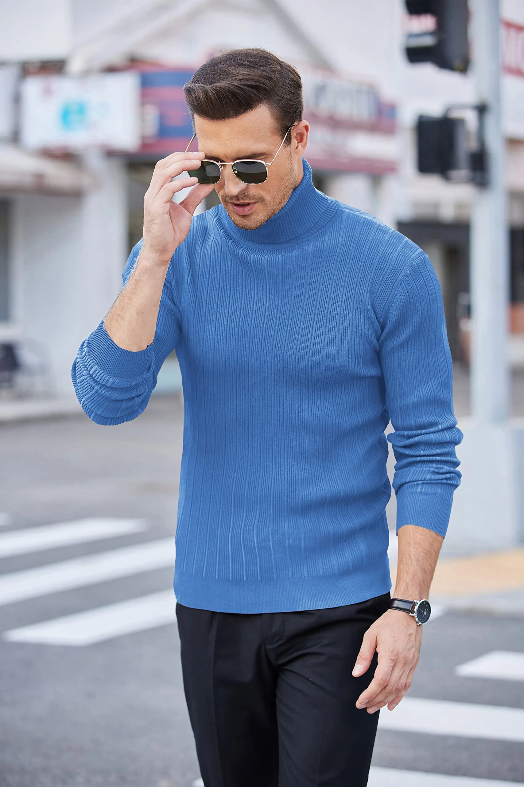 COOFANDY Men's Slim Fit Turtleneck Sweater Ribbed Knitted High Neck Pullover Sweaters
