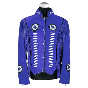 Cowgirl Western Fringe Blue Suede Leather Jacket for Women LBJ301