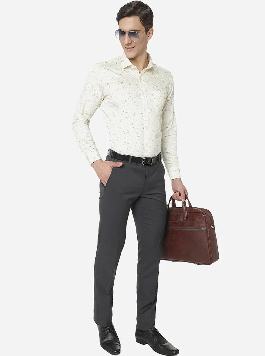 Cream Printed Slim Fit Formal Shirt | Greenfibre