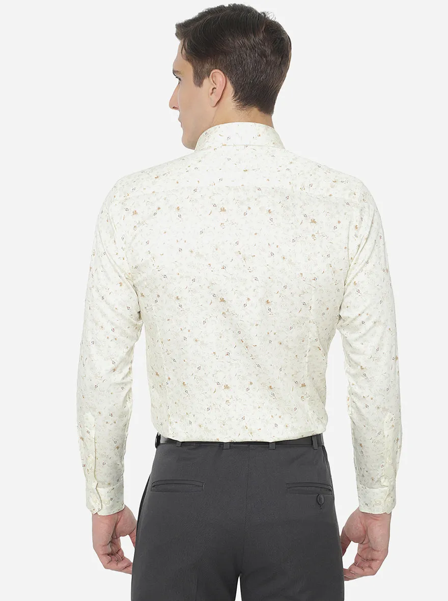 Cream Printed Slim Fit Formal Shirt | Greenfibre