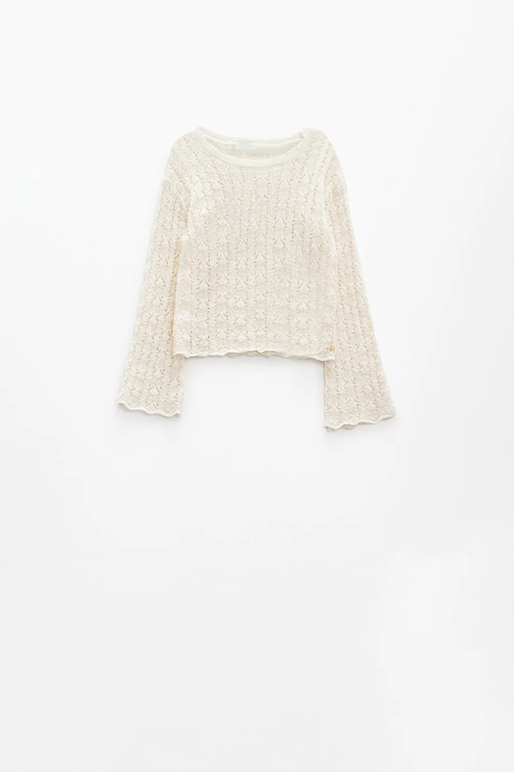 Cream Sweater With Flared Sleeves