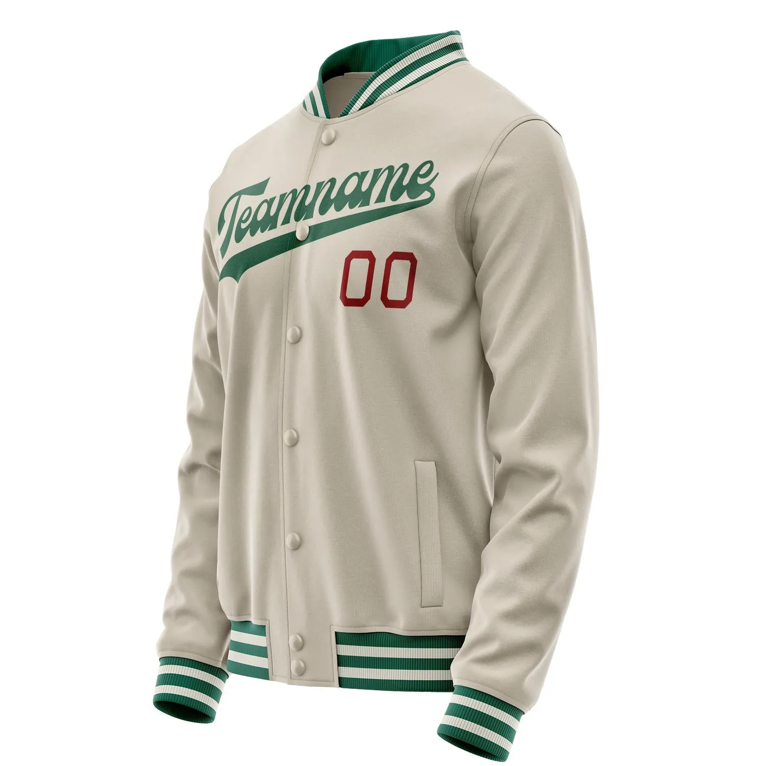 Custom Cream Kelly-Green Solid Color Varsity Letterman Jacket