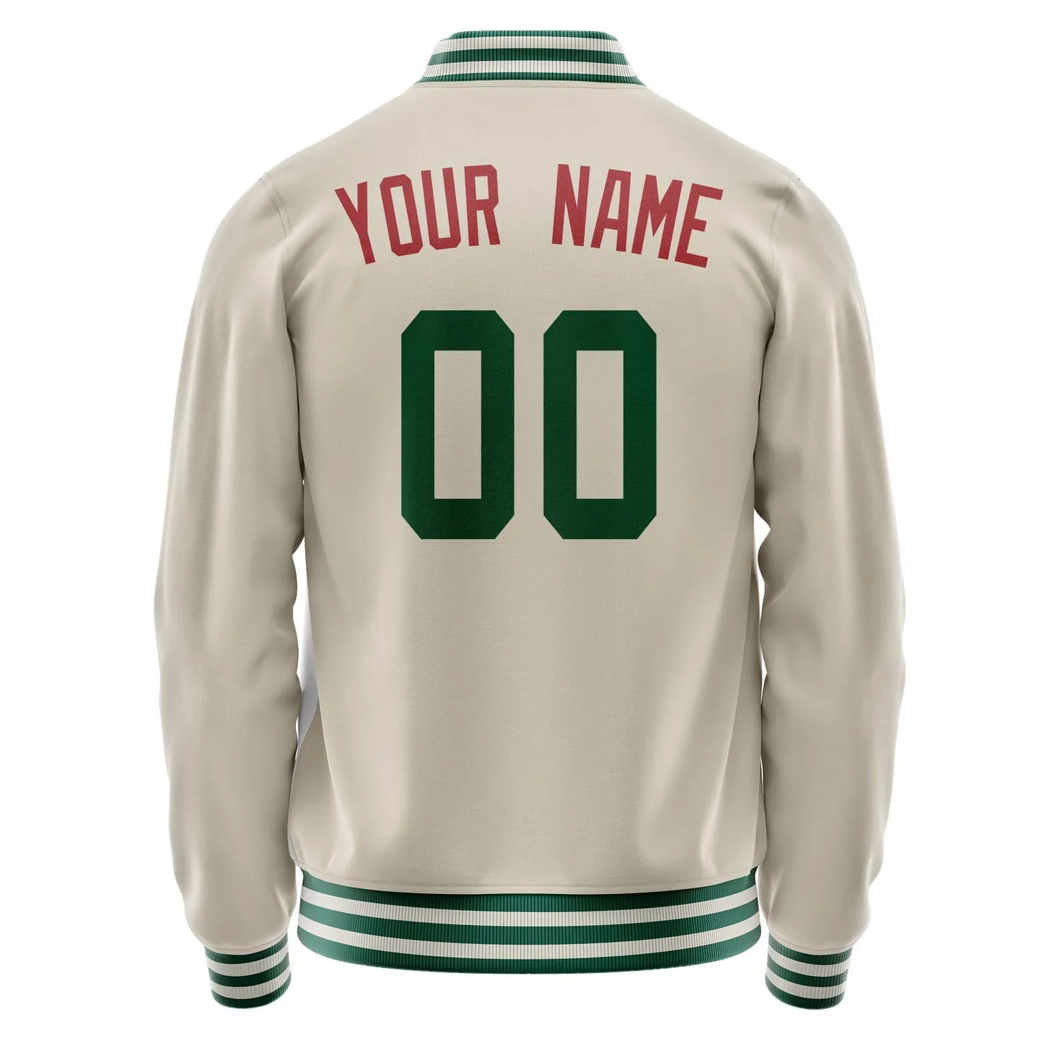 Custom Cream Kelly-Green Solid Color Varsity Letterman Jacket