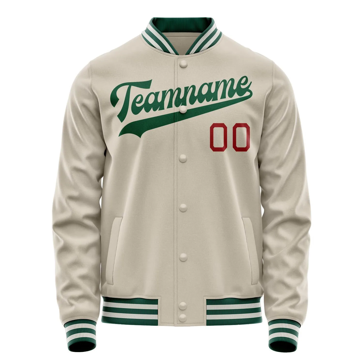 Custom Cream Kelly-Green Solid Color Varsity Letterman Jacket