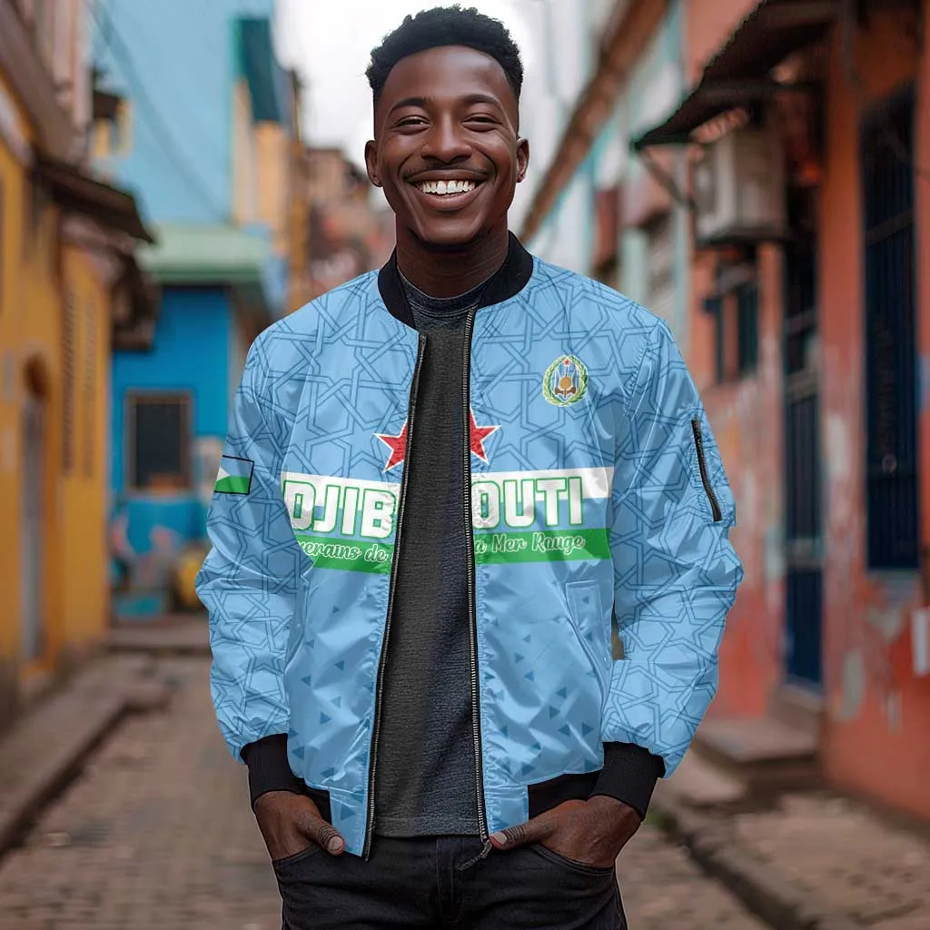 Custom Djibouti Football Sleeve Zip Bomber Jacket Go Champions LT15