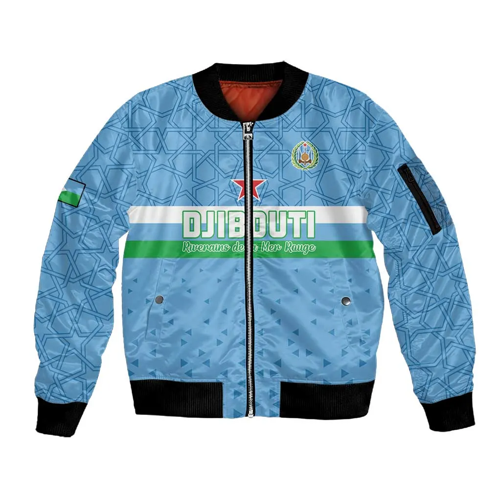Custom Djibouti Football Sleeve Zip Bomber Jacket Go Champions LT15
