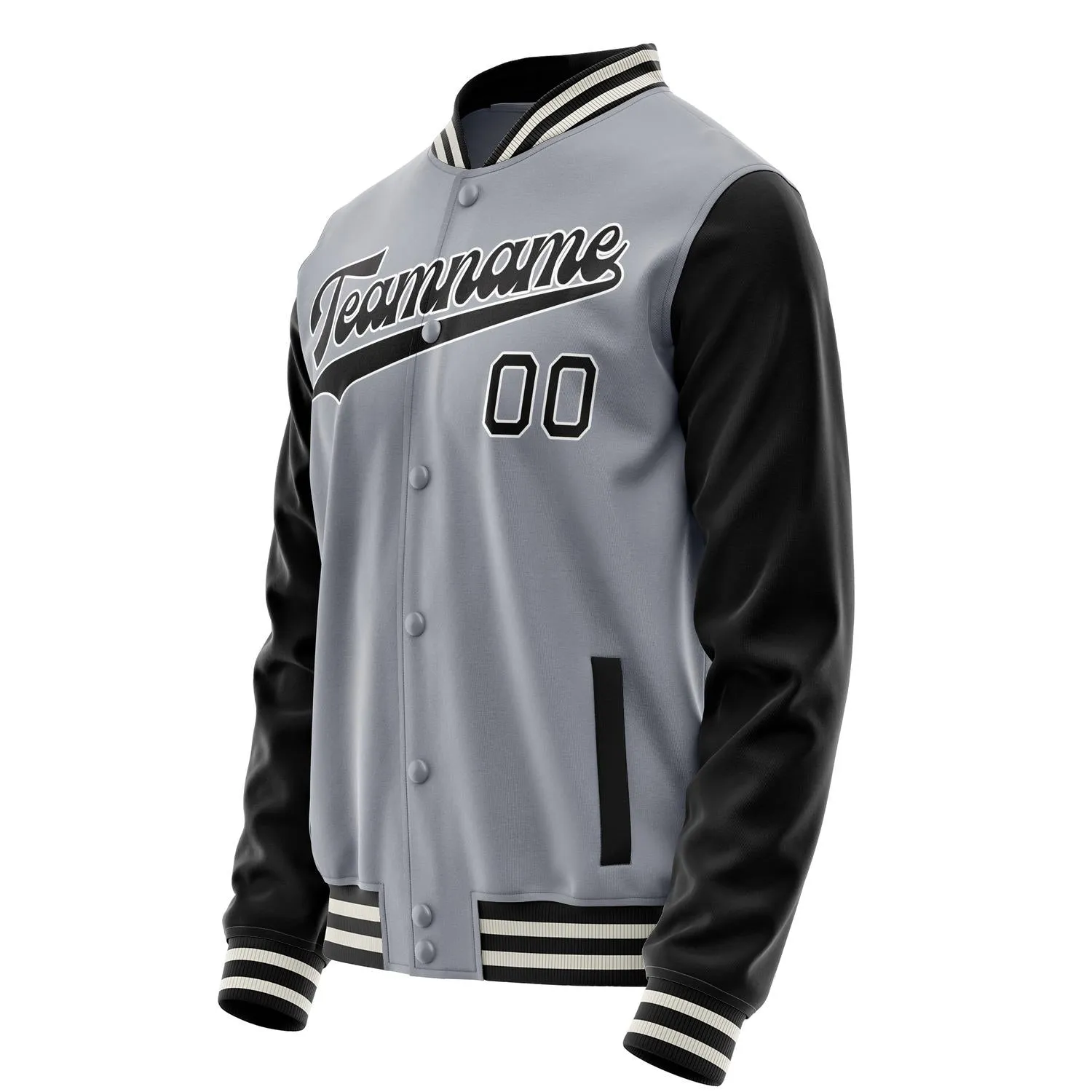 Custom Gray Black Solid Color Varsity Letterman Jacket