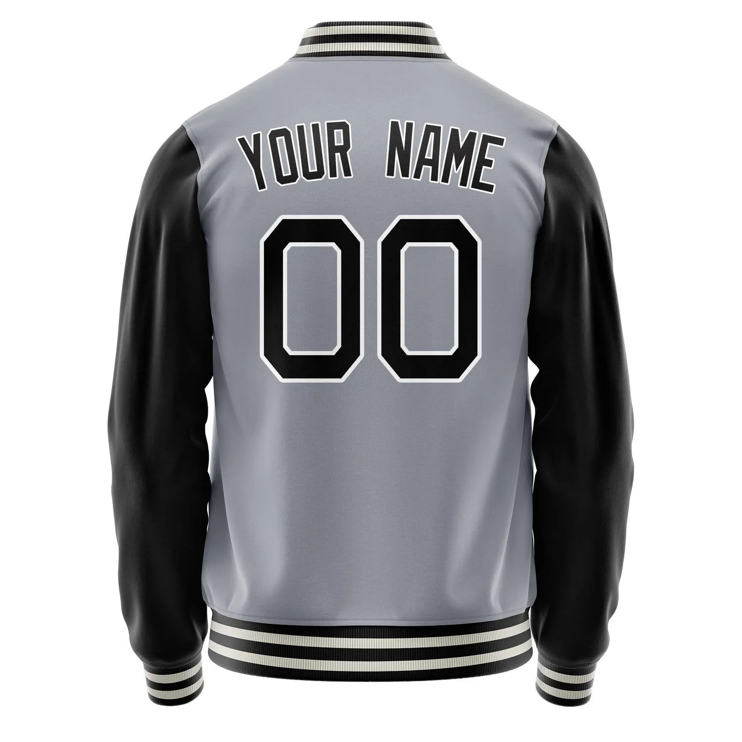 Custom Gray Black Solid Color Varsity Letterman Jacket