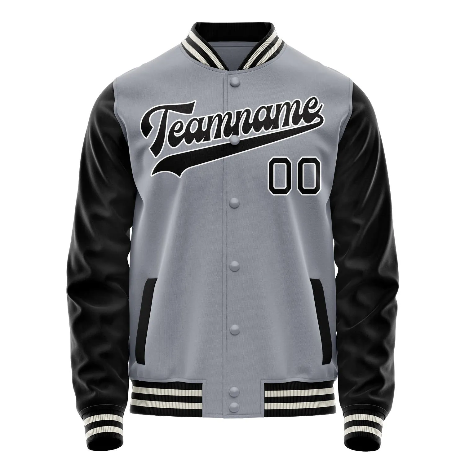 Custom Gray Black Solid Color Varsity Letterman Jacket