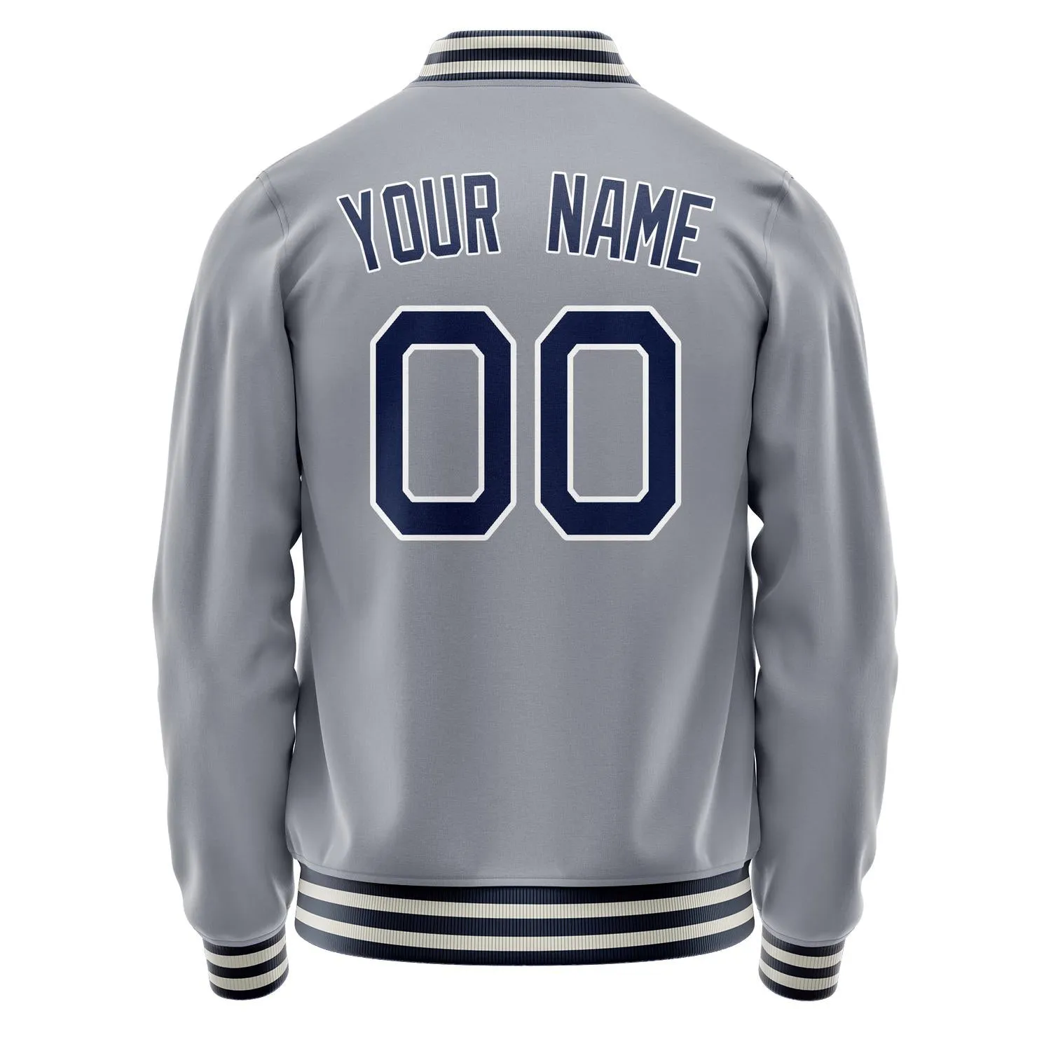 Custom Gray Navy Solid Color Varsity Letterman Jacket