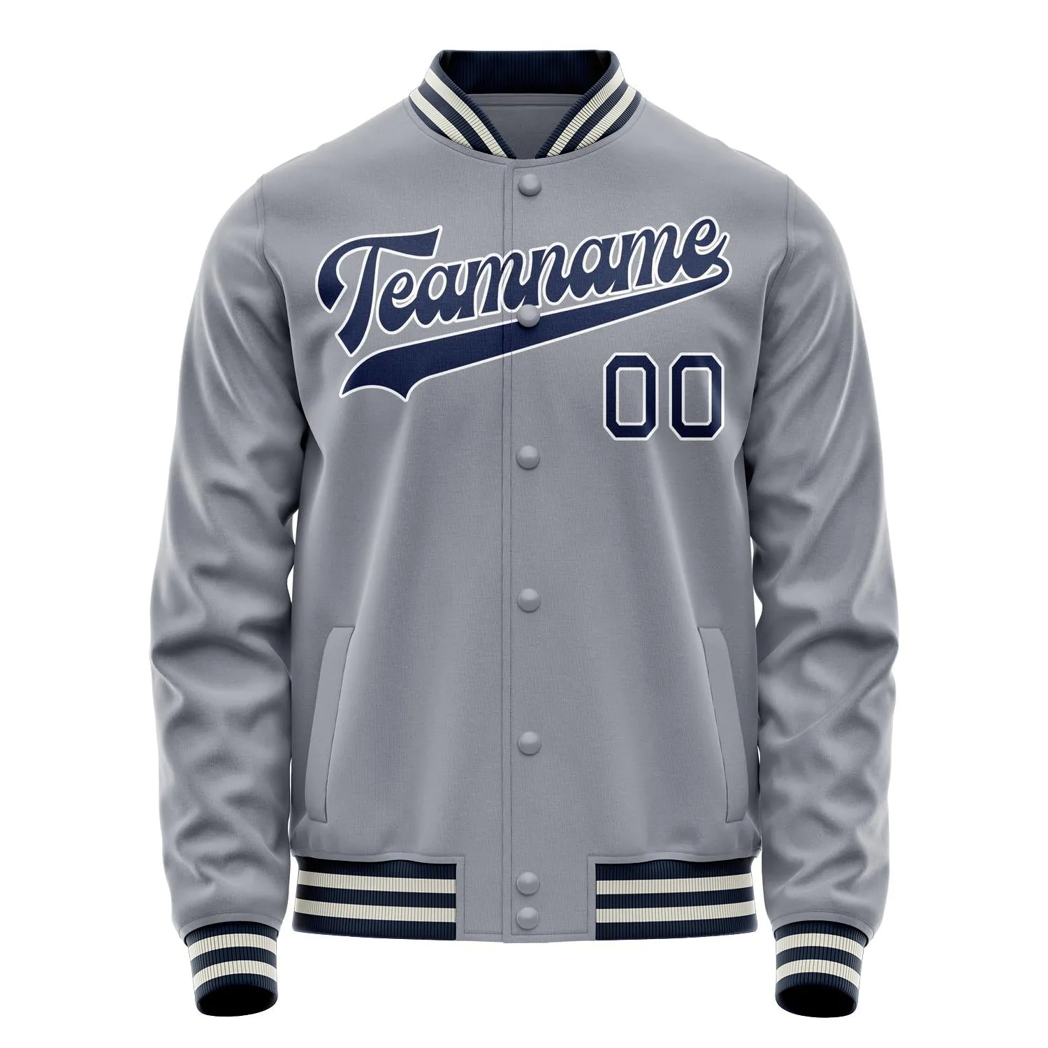 Custom Gray Navy Solid Color Varsity Letterman Jacket