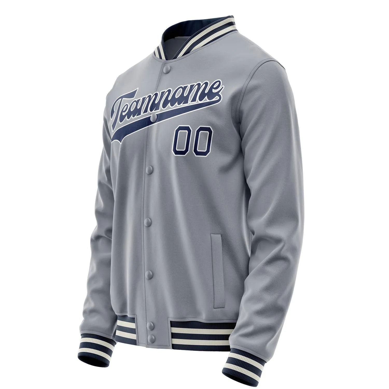 Custom Gray Navy Solid Color Varsity Letterman Jacket