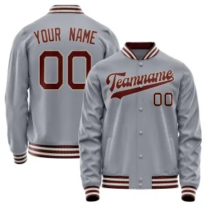 Custom Gray Texas-Orange Solid Color Varsity Letterman Jacket