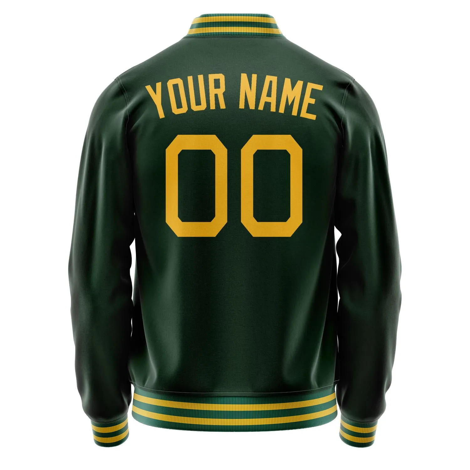 Custom Green Gold Solid Color Varsity Letterman Jacket