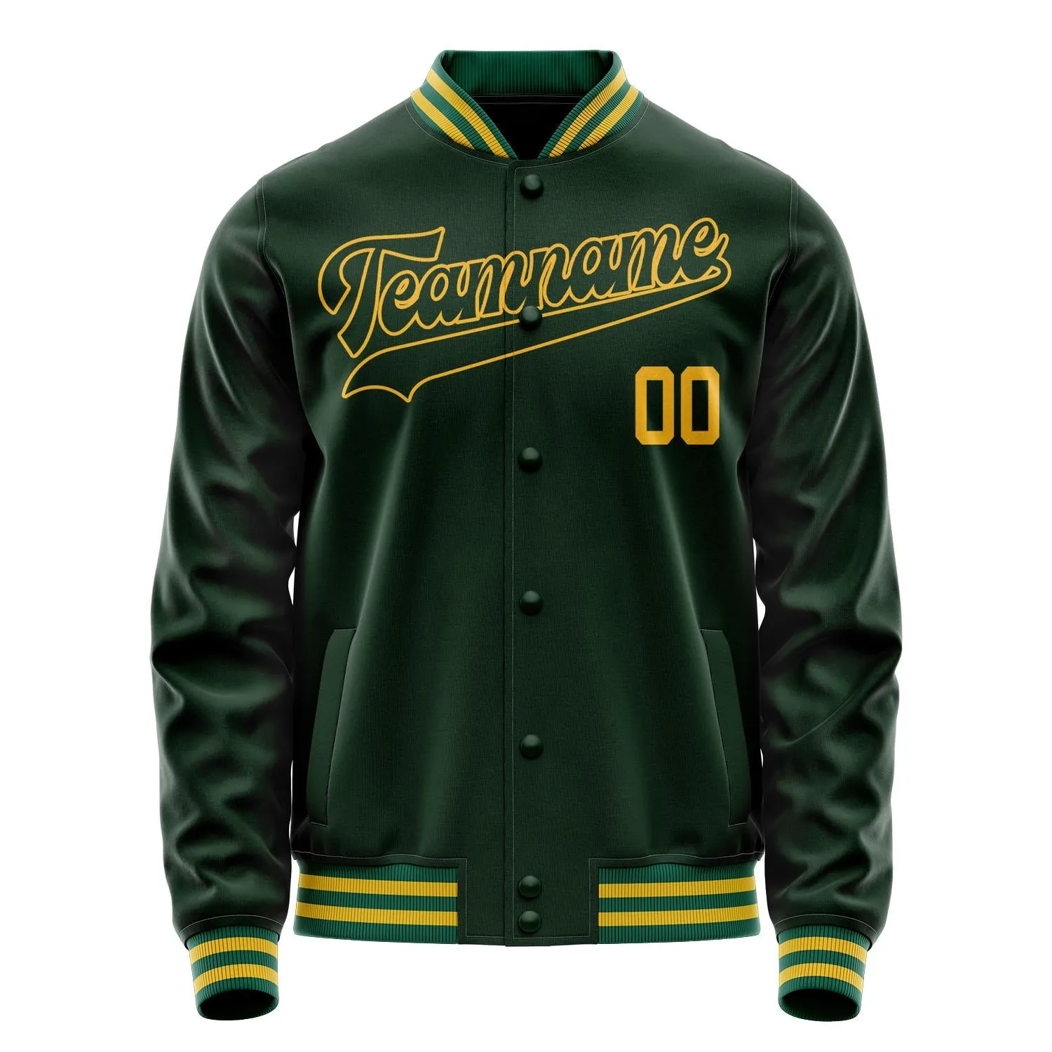 Custom Green Gold Solid Color Varsity Letterman Jacket