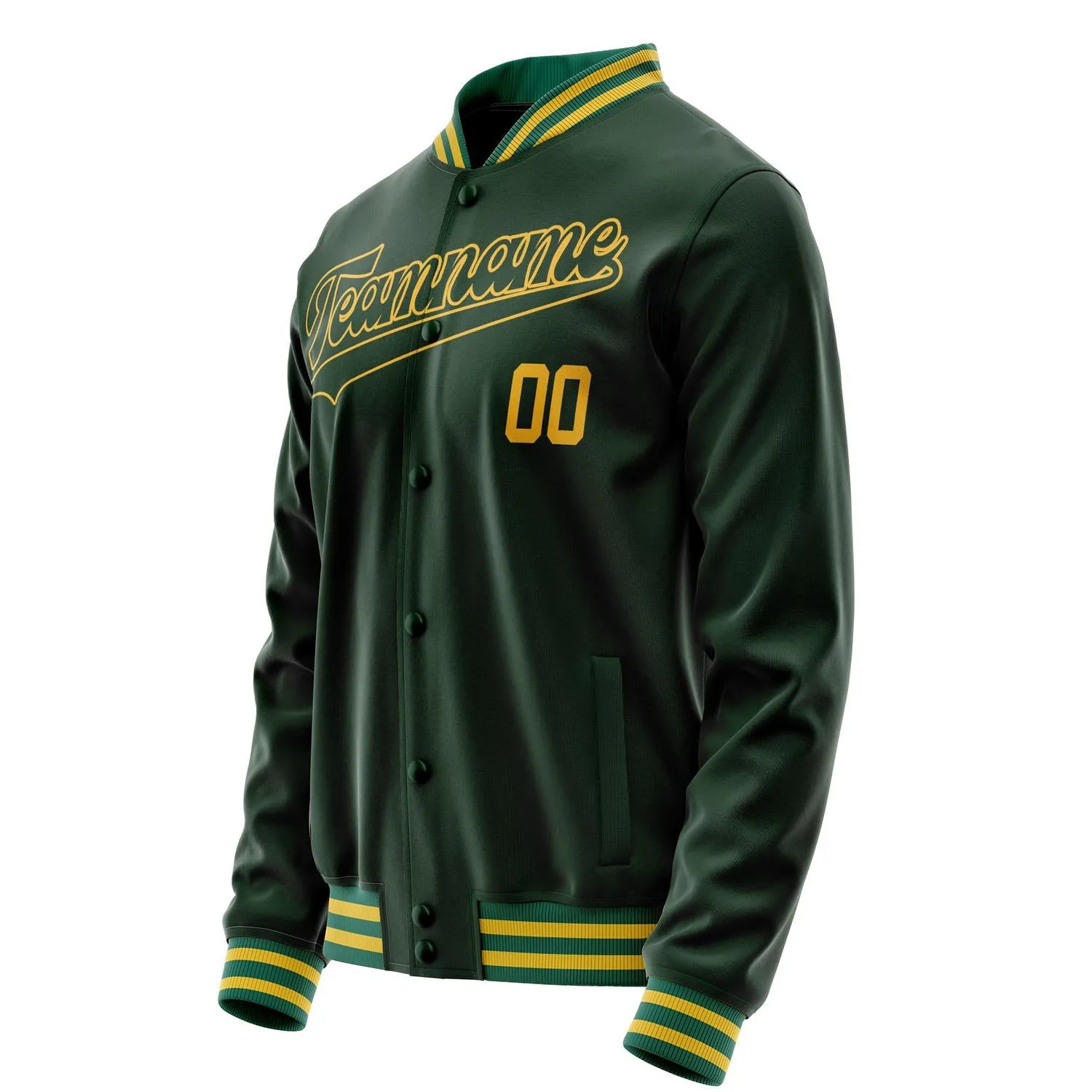 Custom Green Gold Solid Color Varsity Letterman Jacket