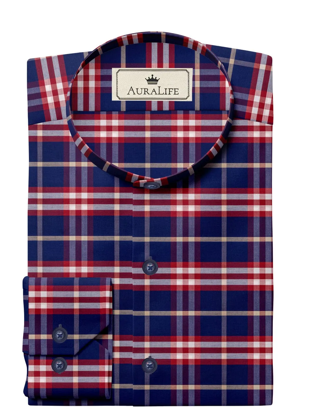 Custom Made Shirt Premium Cotton Feather Touch Classic Blue And Red Plaid - CUS-10040