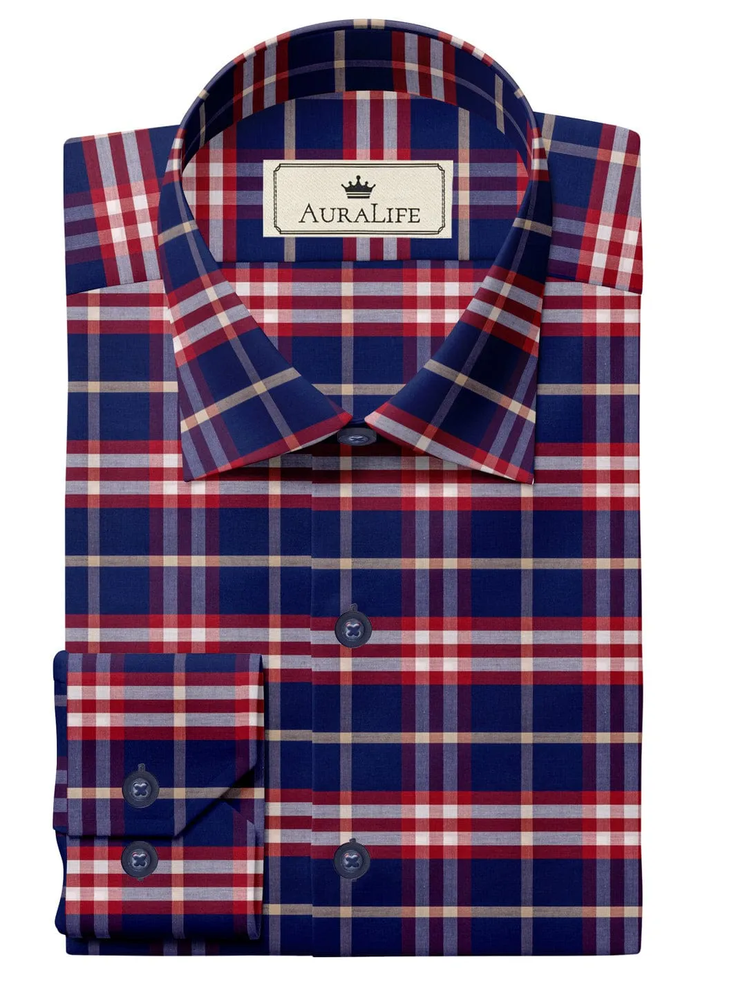 Custom Made Shirt Premium Cotton Feather Touch Classic Blue And Red Plaid - CUS-10040