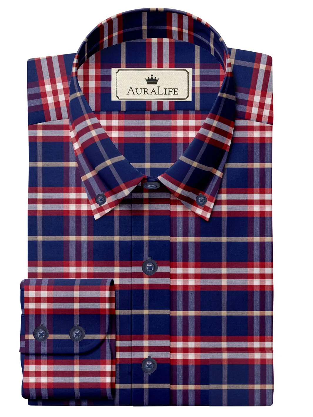 Custom Made Shirt Premium Cotton Feather Touch Classic Blue And Red Plaid - CUS-10040