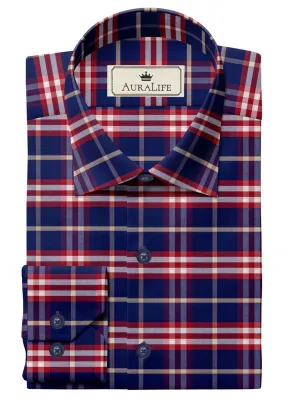 Custom Made Shirt Premium Cotton Feather Touch Classic Blue And Red Plaid - CUS-10040