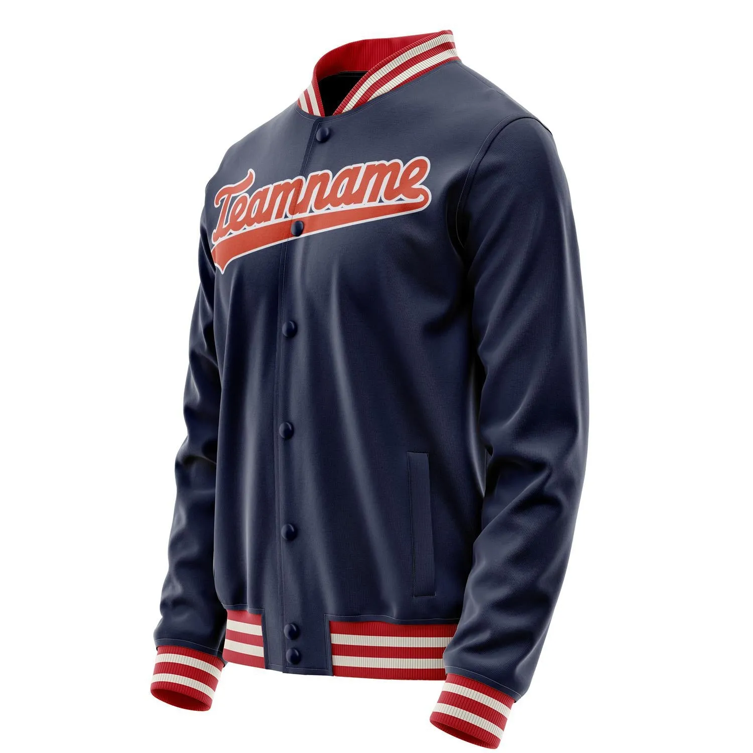 Custom Navy Orange Solid Color Varsity Letterman Jacket