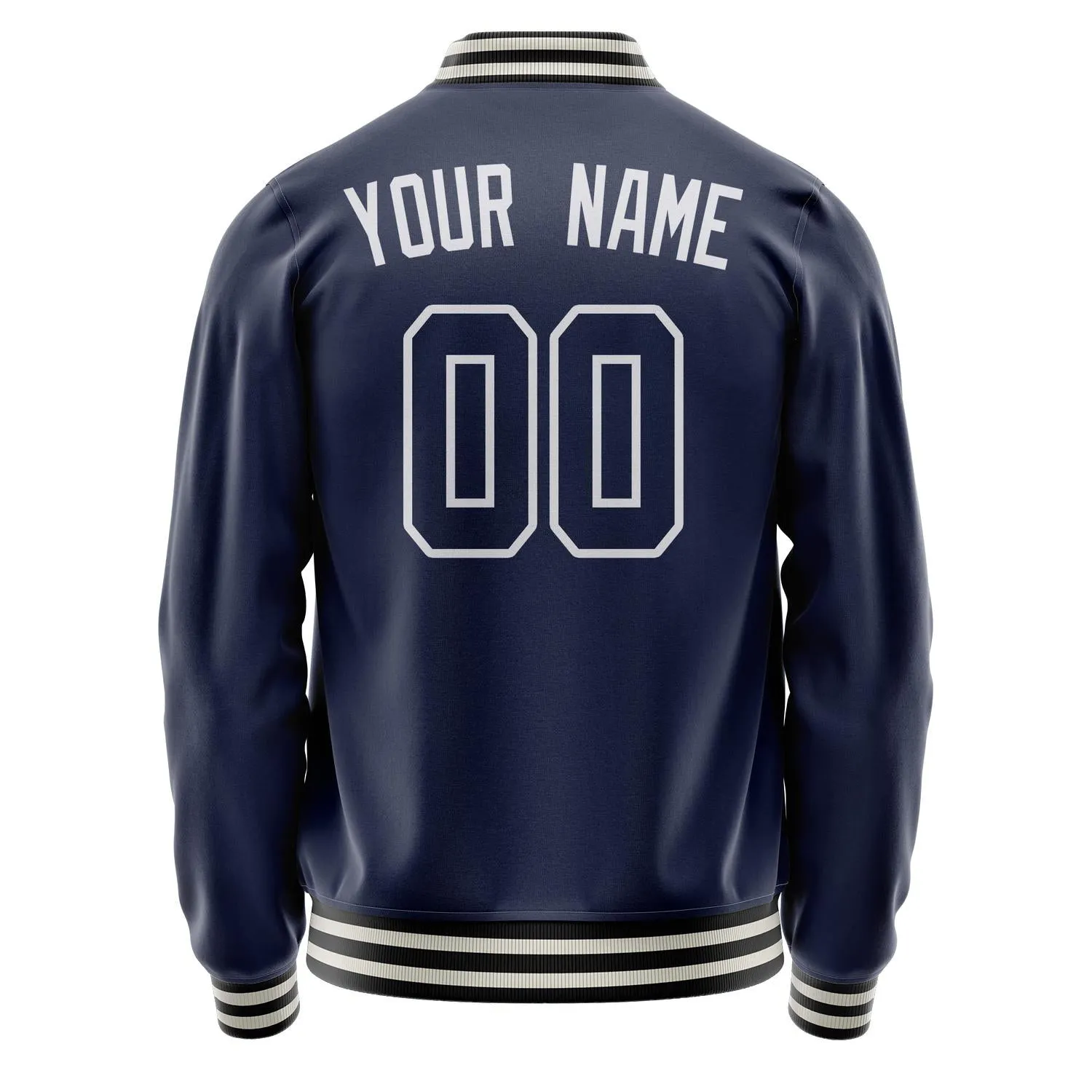 Custom Navy White Solid Color Varsity Letterman Jacket