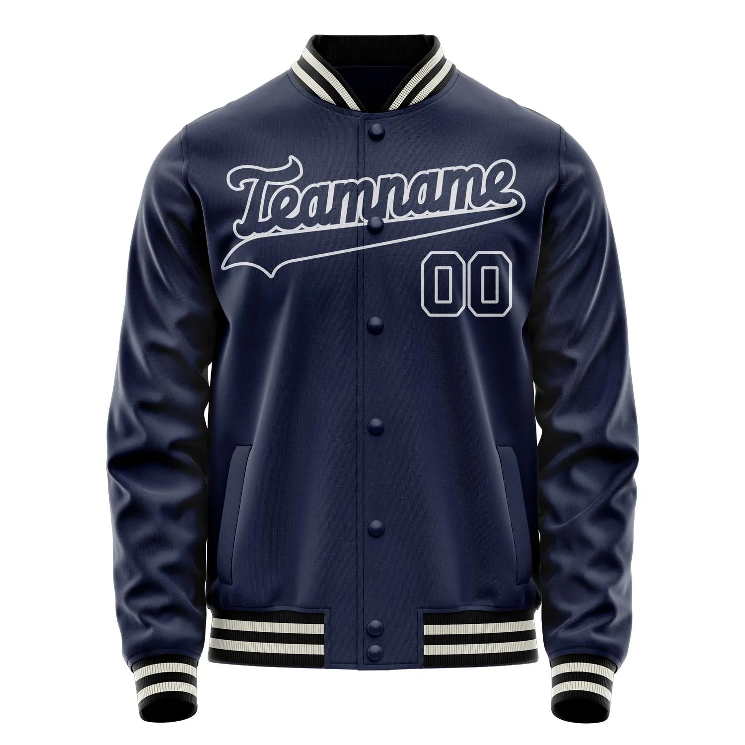 Custom Navy White Solid Color Varsity Letterman Jacket