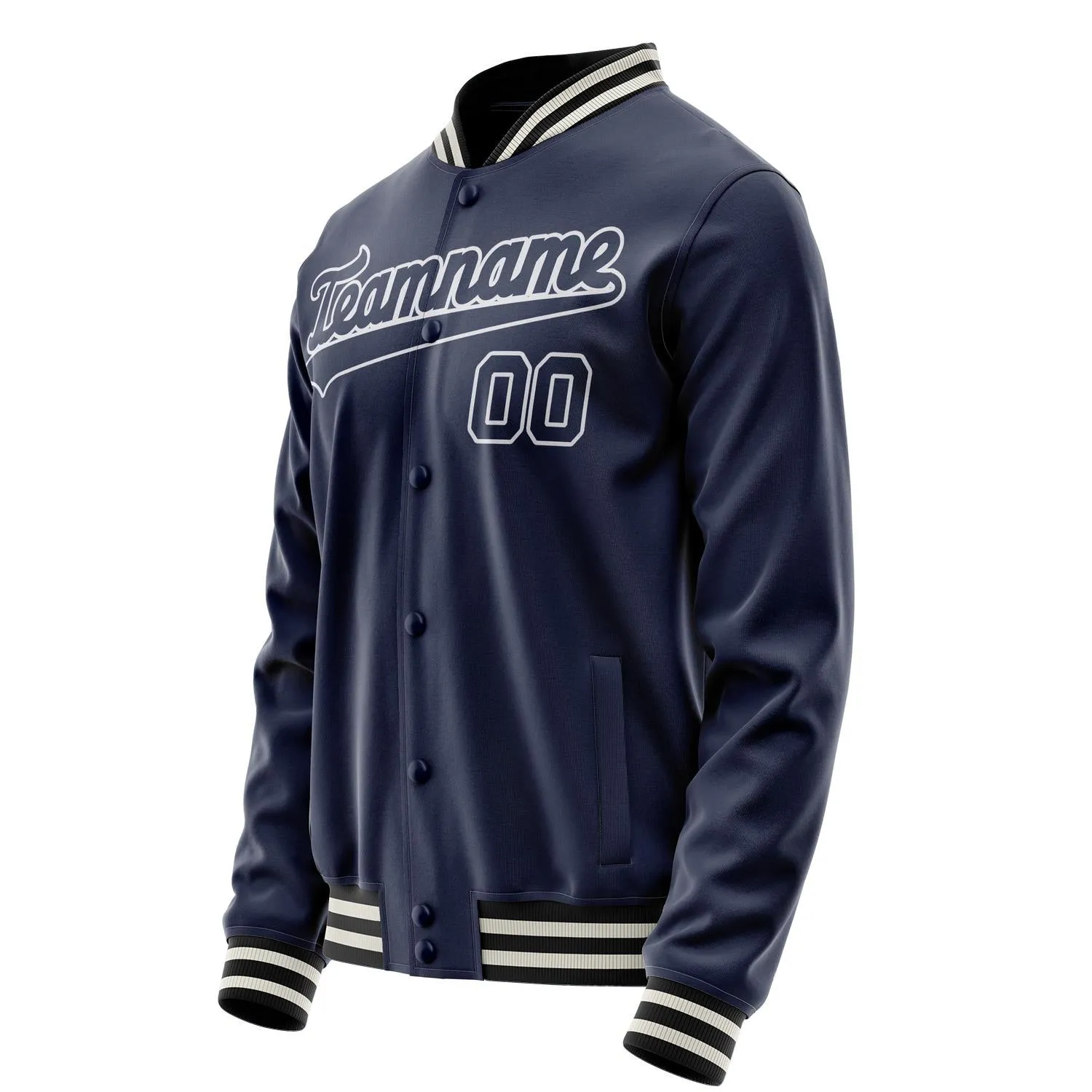 Custom Navy White Solid Color Varsity Letterman Jacket
