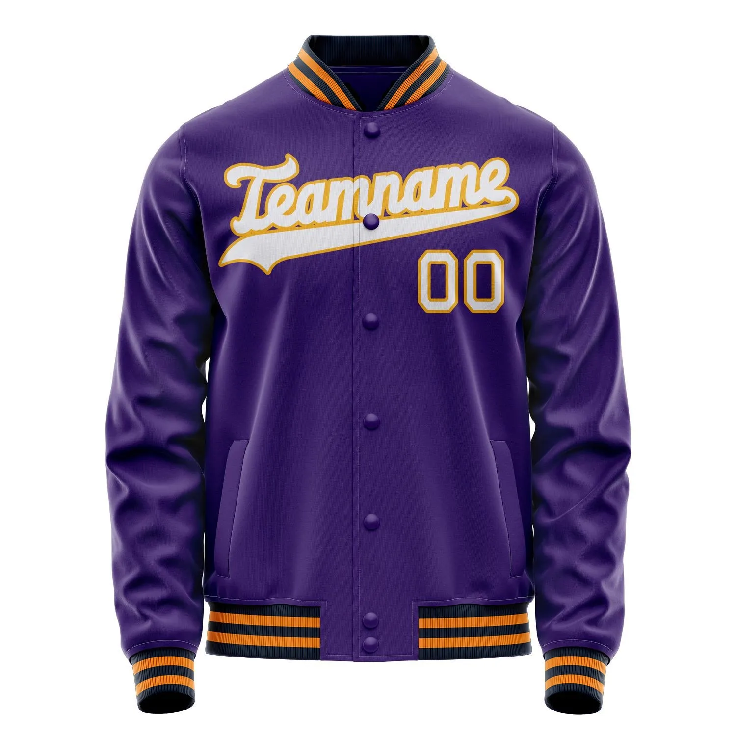 Custom Purple White Solid Color Varsity Letterman Jacket