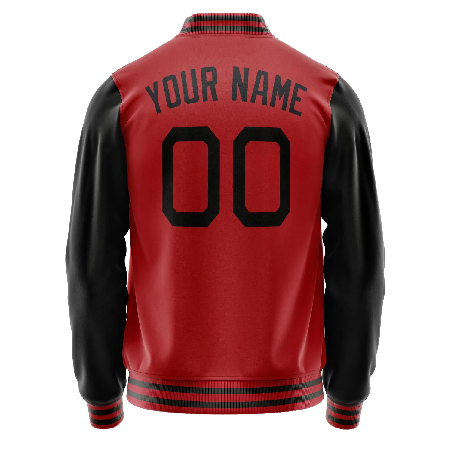Custom Red Black Solid Color Varsity Letterman Jacket