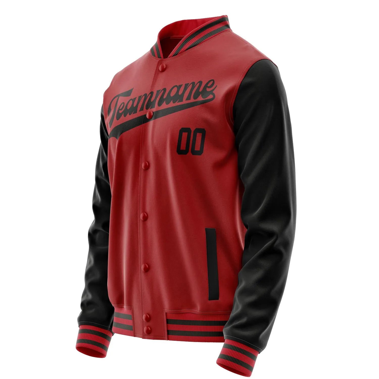 Custom Red Black Solid Color Varsity Letterman Jacket